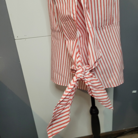 J. Crew universal standard poplin tie sleeve v-neck top red and white size small - Picture 4 of 7